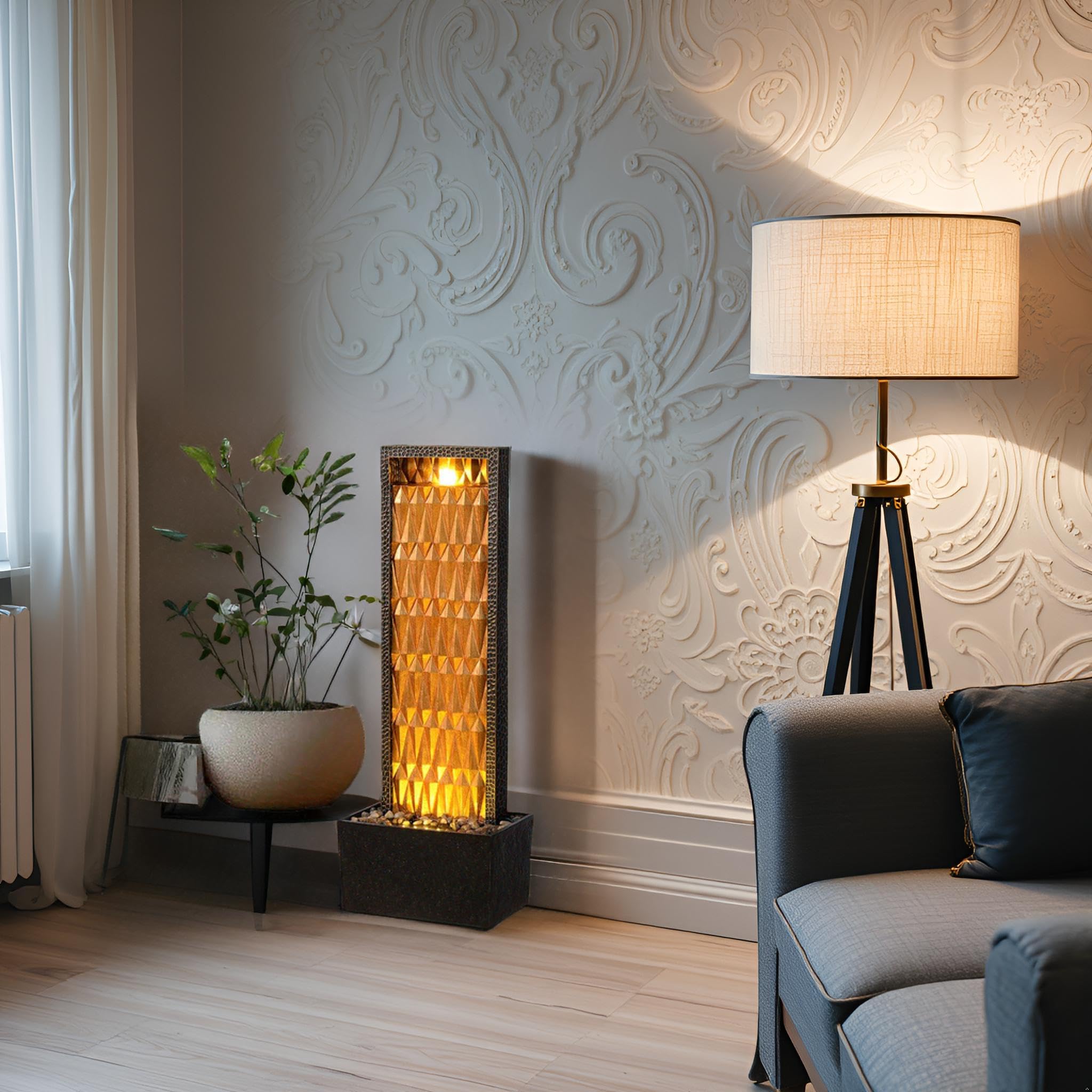 ChengPin Outdoor Water Fountain, 38.2-Inch Tall Gold Brilliant Design Waterfall Fountain for Garden, Patio, Backyard Decor