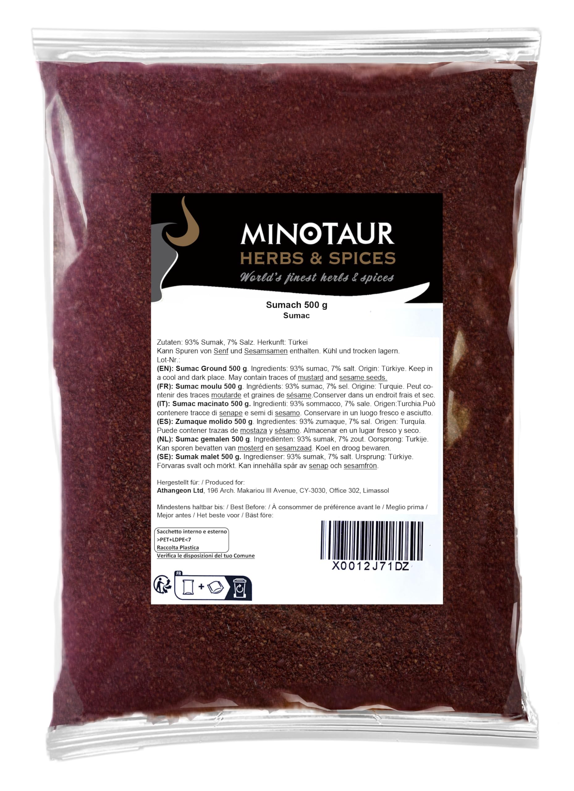 Minotaur Spices | Sumac 2 x 500g (1 kg) | Sommacco | Aceto Albero Spezia Polvere macinata