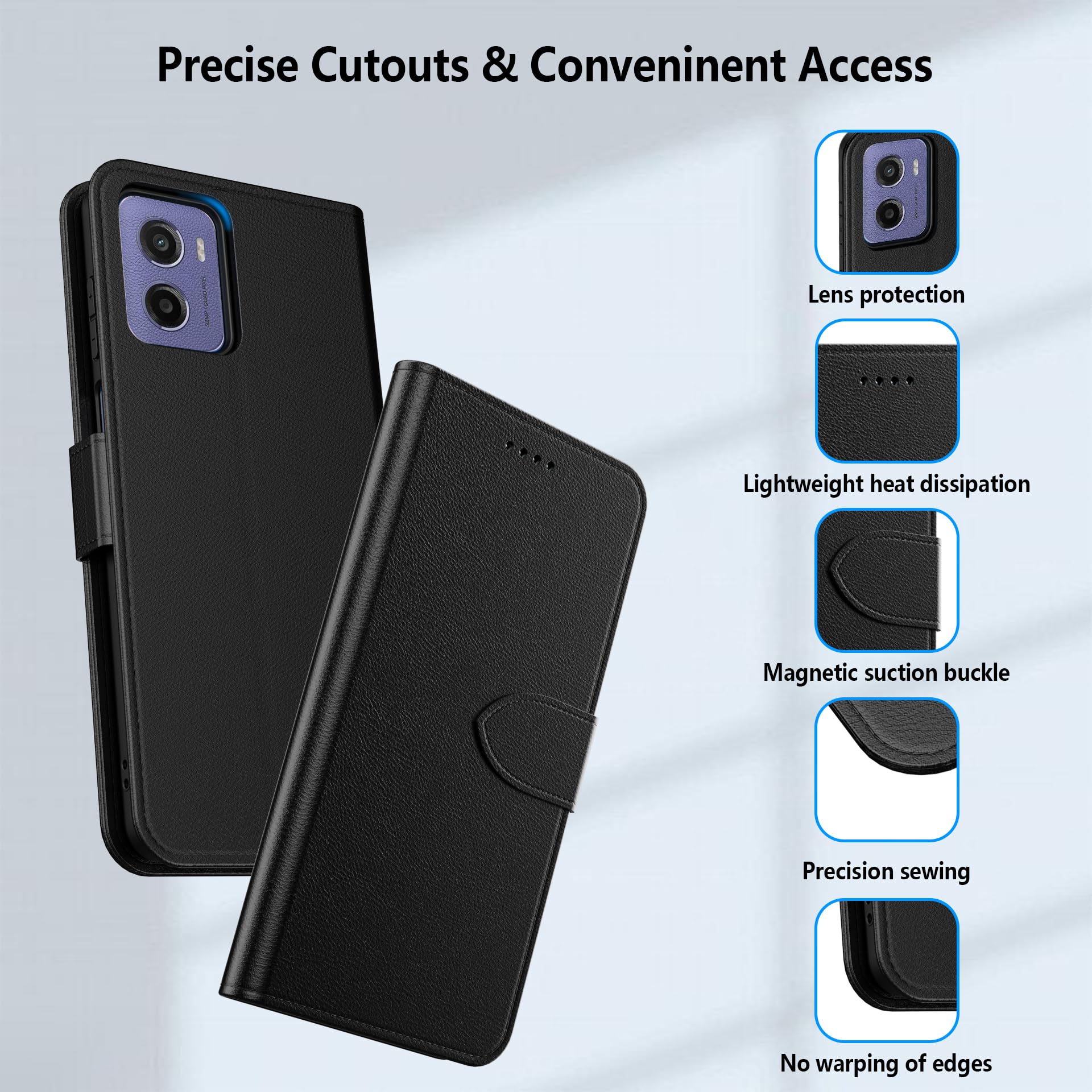 Etui na telefon komórkowy do Motorola Moto E15/G05, ze skóry RFID, składane, etui ochronne, portfel, etui z klapką [funkcja stojaka] [przegródki na karty] kompatybilne z Moto E15/G05, czarne
