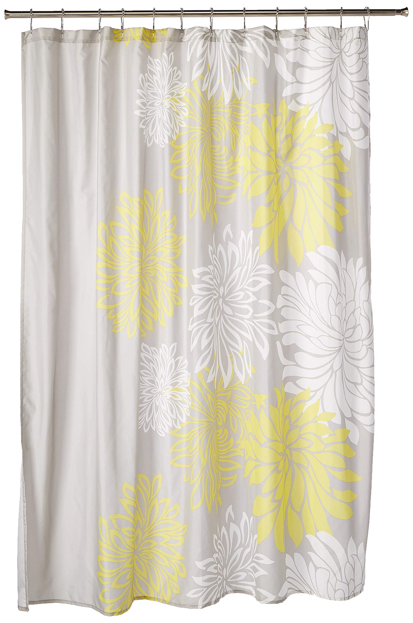 Comfort Spaces Yellow/Grey Enya Bathroom Shower Curtain Floral Printed Cute Chic Polyester Fabric Bath Curtains, 72"X72",