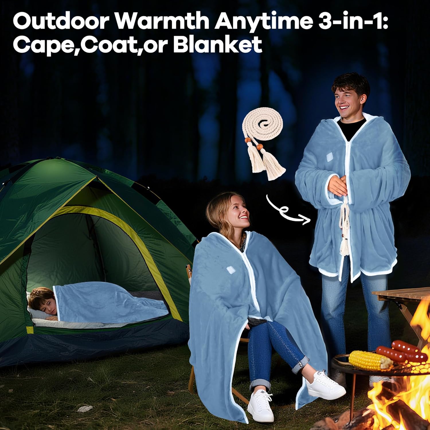 Wearable Heated Blanket with 20000mAh Power Bank, 11 Heating Zones, 3 Heat Levels, Timer, USB Powered, Machine Washable, for Camping, Office, Travel, Home Use (Snowy Blue) - Image 9