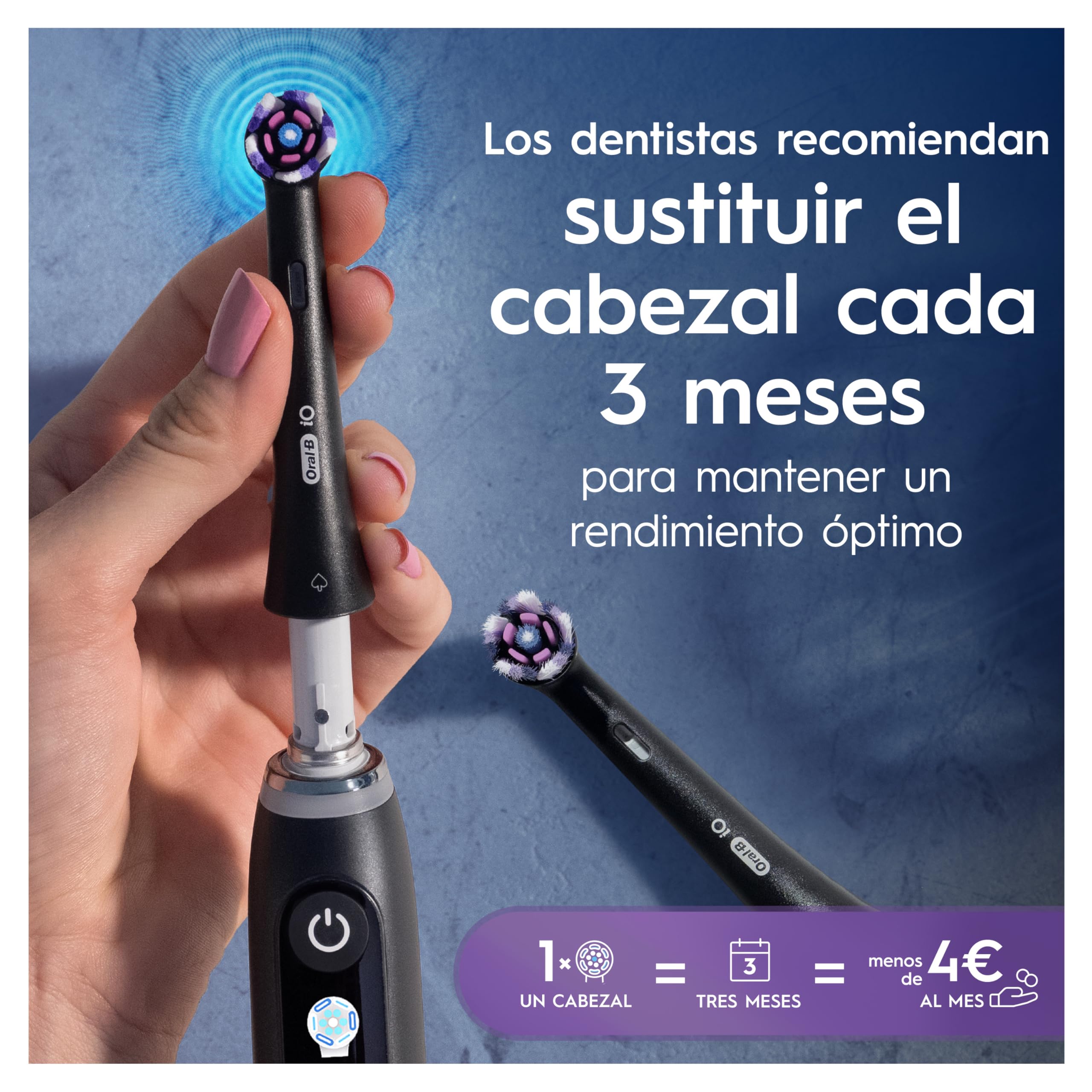 Oral-B iO Radiant White Cabezales de Recambio Originales, Negros, Pack de 8 - Recambios para Cepillos de Dientes Eléctricos Oral B iO, Blanqueamiento Dental, Eliminación de Manchas Y Placa Bacteriana