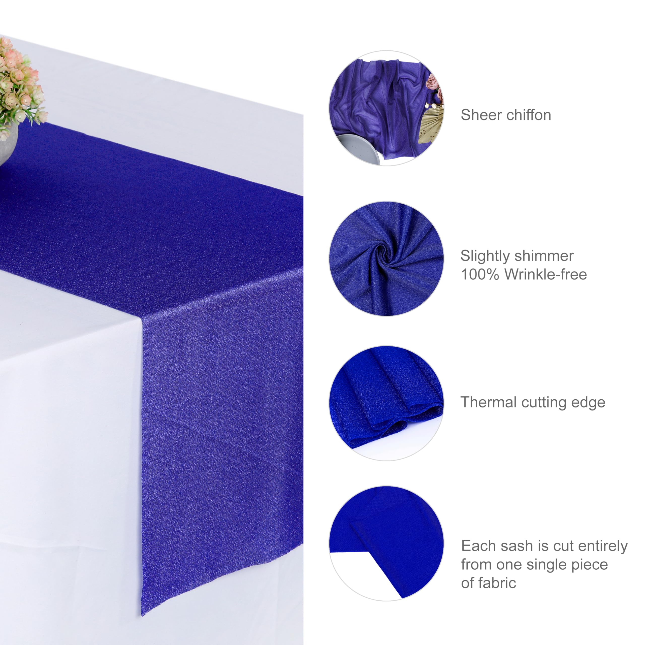 MDS Camino de mesa de gasa de 12 x 108 pulgadas para bodas, decoración para fiestas de cumpleaños, banquetes, graduaciones, compromisos, caminos de mesa rectangular, paquete de 10 unidades, azul rey
