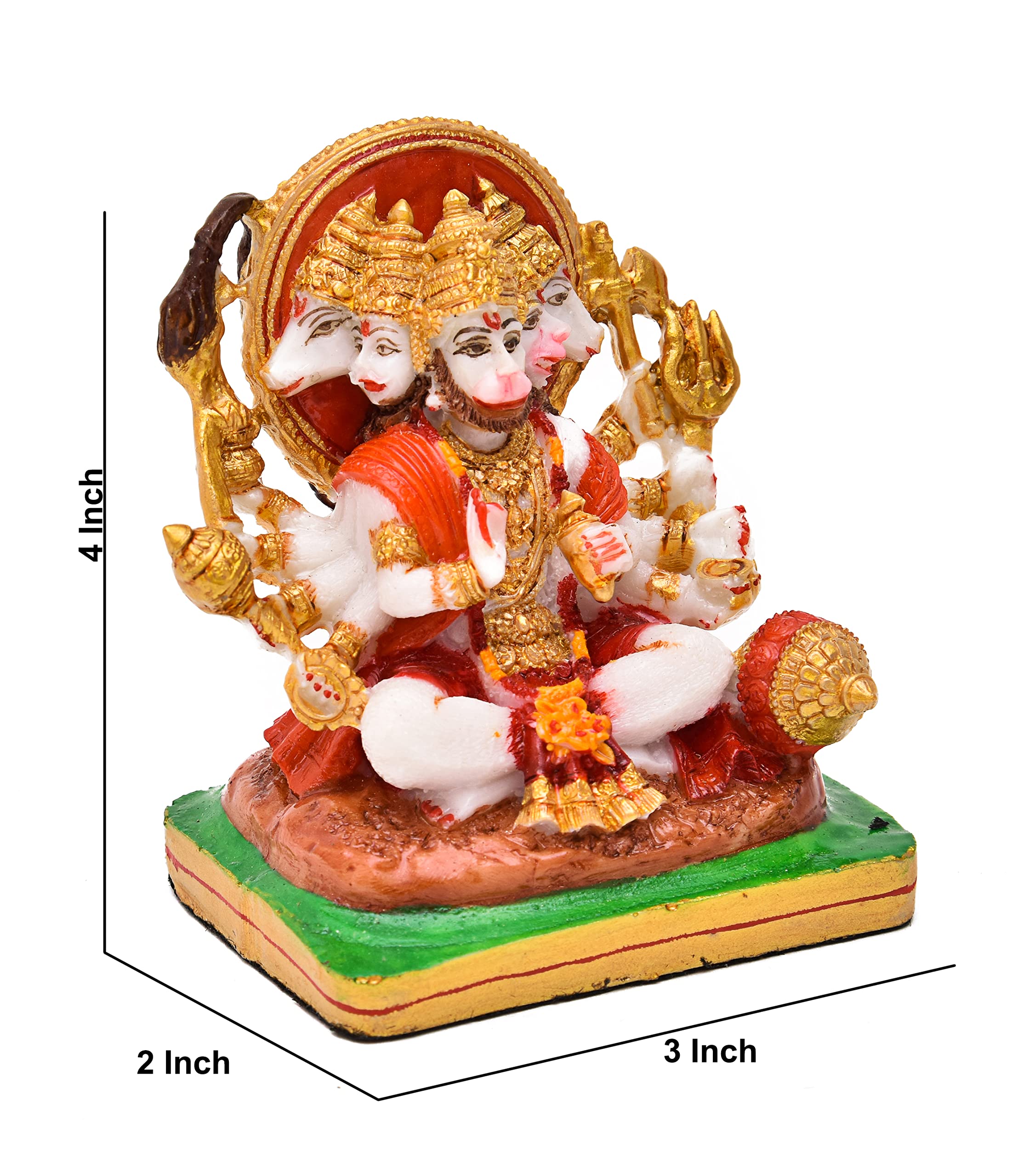 Archna Handicraft Polyresin Bhagwan Panchmukhi Hanuman Ji/Bajrangbali Marble Dust syntheric for Pooja Room (4 x 2 x 3) - Image 3 thumbnail