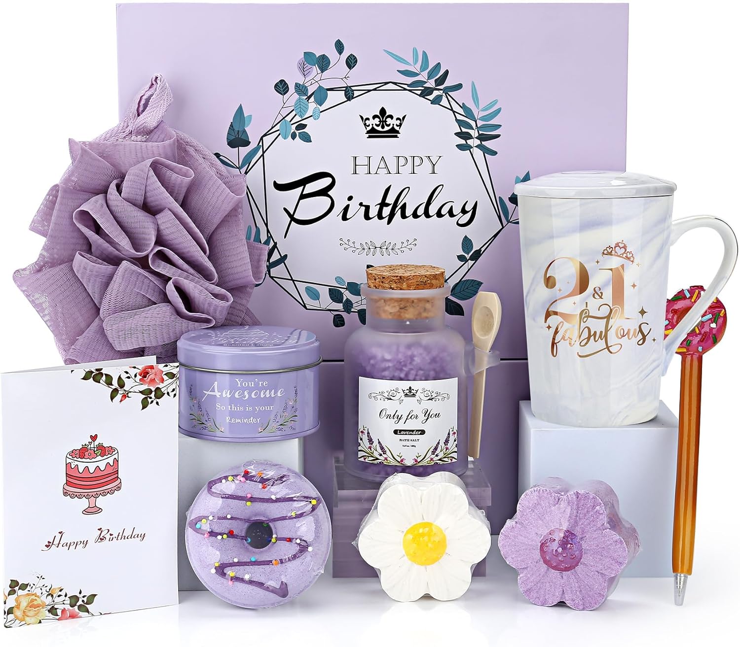 21st Birthday Gifts for Women, Birthday Gifts Ideas, Unique Relaxing Birthday Basket Box for Women Girlfriend, Mom, Wife, Sister, Grandma, Friend, Daughter, Gifts for Women, Birthday Presents for Her