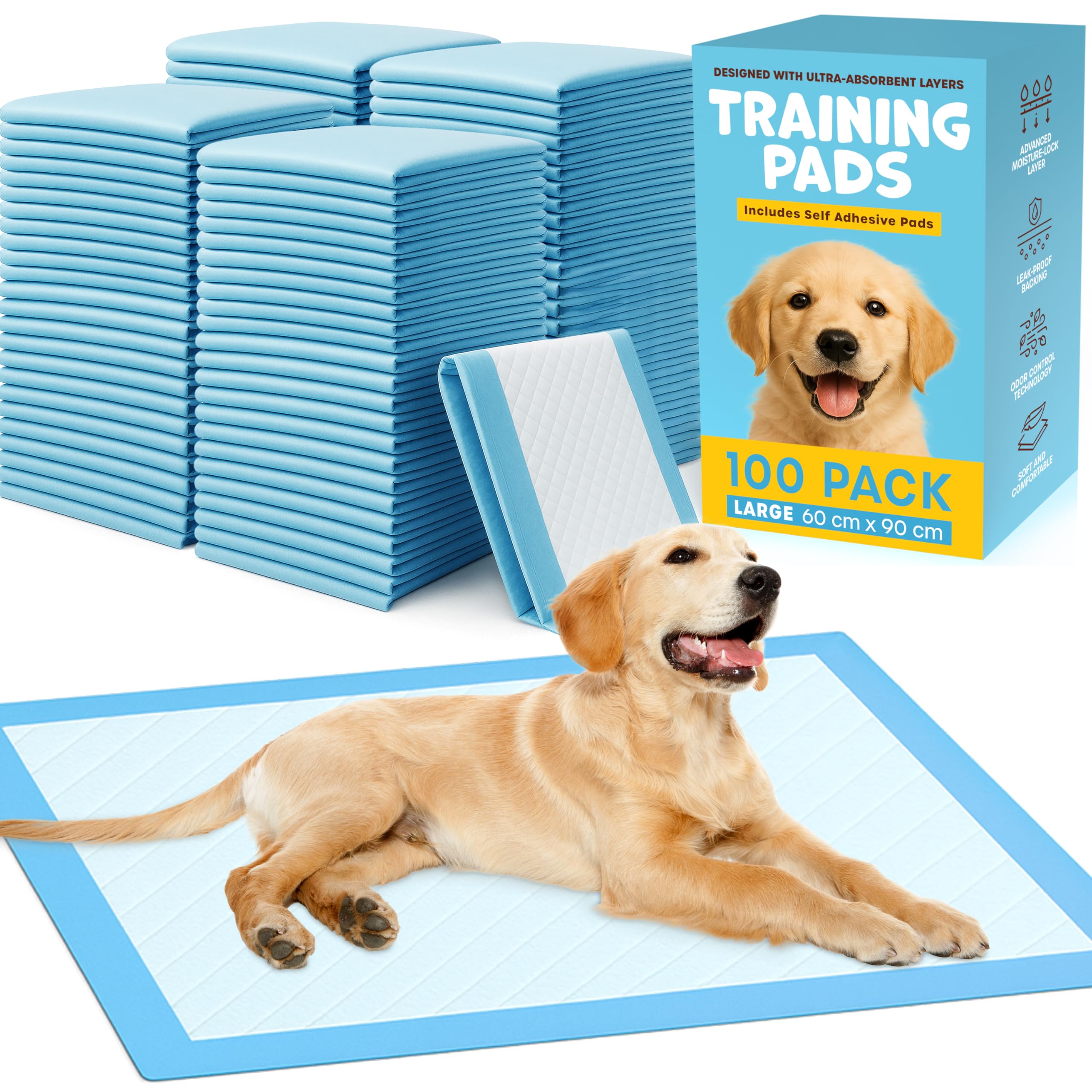 Puppy Training Pads - Super Absorbent Puppy Pads for Dogs – Leak-Proof and Odour Locking with Quick-Dry Surface (100 Pack)