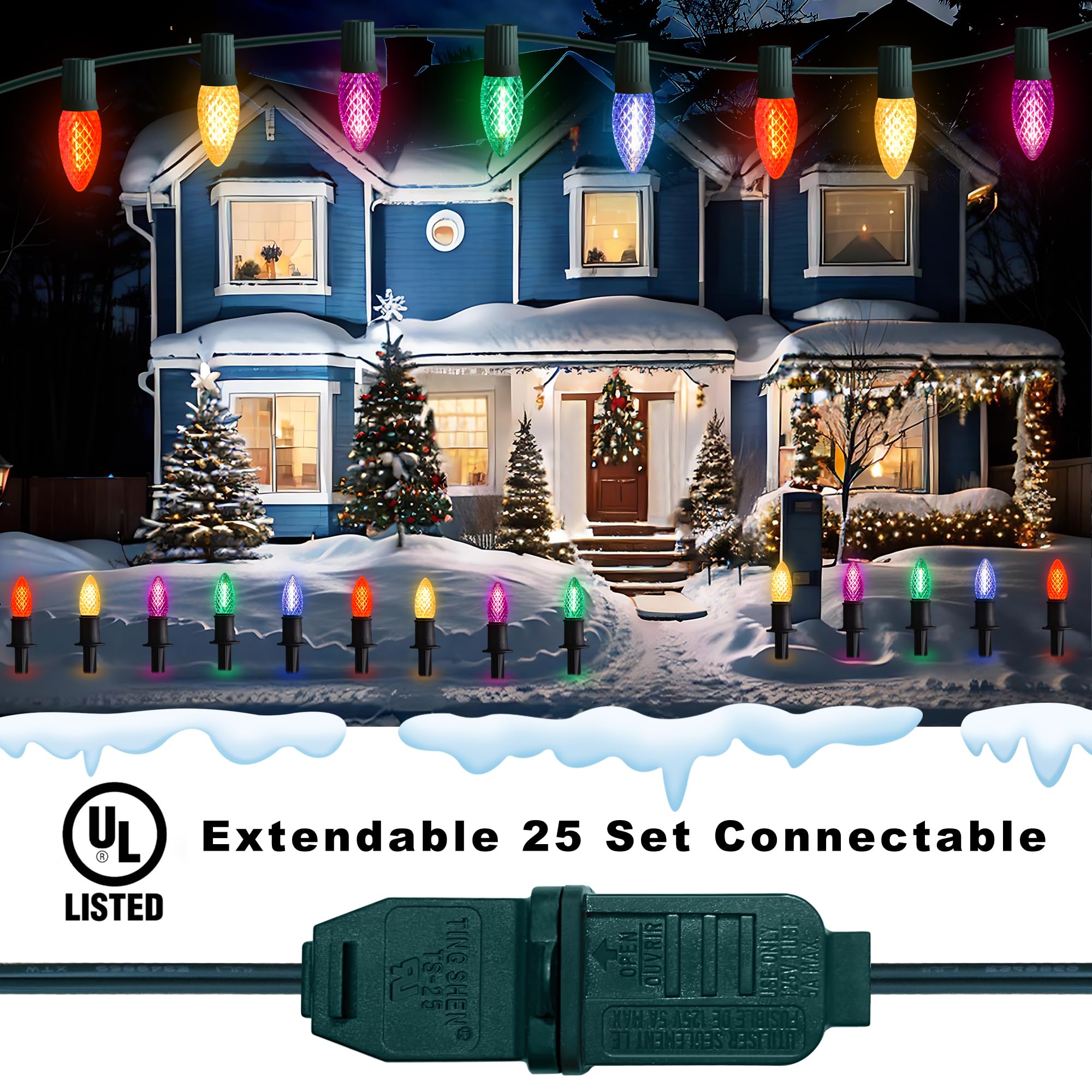 Luces de camino de Navidad C9 para exteriores, 29 pies, 25 luces LED con 25 estacas de marcador para pasarela, enchufe impermeable, luz de Navidad C9 al aire libre para entrada, patio 6