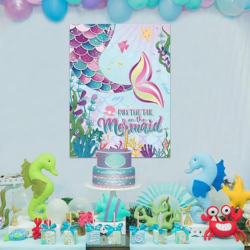 Miniatura 5 de Juego de fiesta de sirena con cola adhesiva Faccito Juego de sirena Incluye póster grande de 21 x 28 pulgadas 24 piezas de pegatinas reutilizables