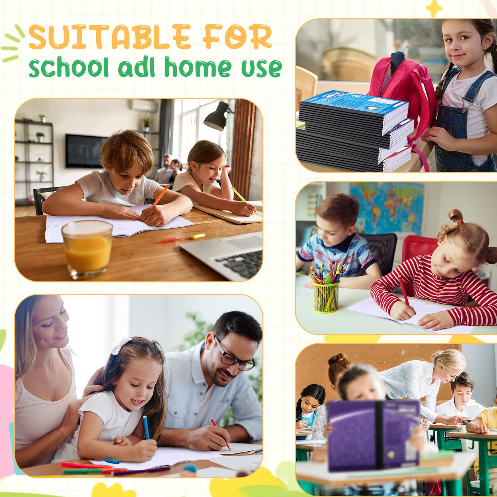 Fainne 50 paquetes de cuadernos de composición primaria, diario primario a granel, grado K-2, 9 3/4 x 7 1/2 pulgadas, libro de composiciones a rayas para niños para dibujar y escribir suministros