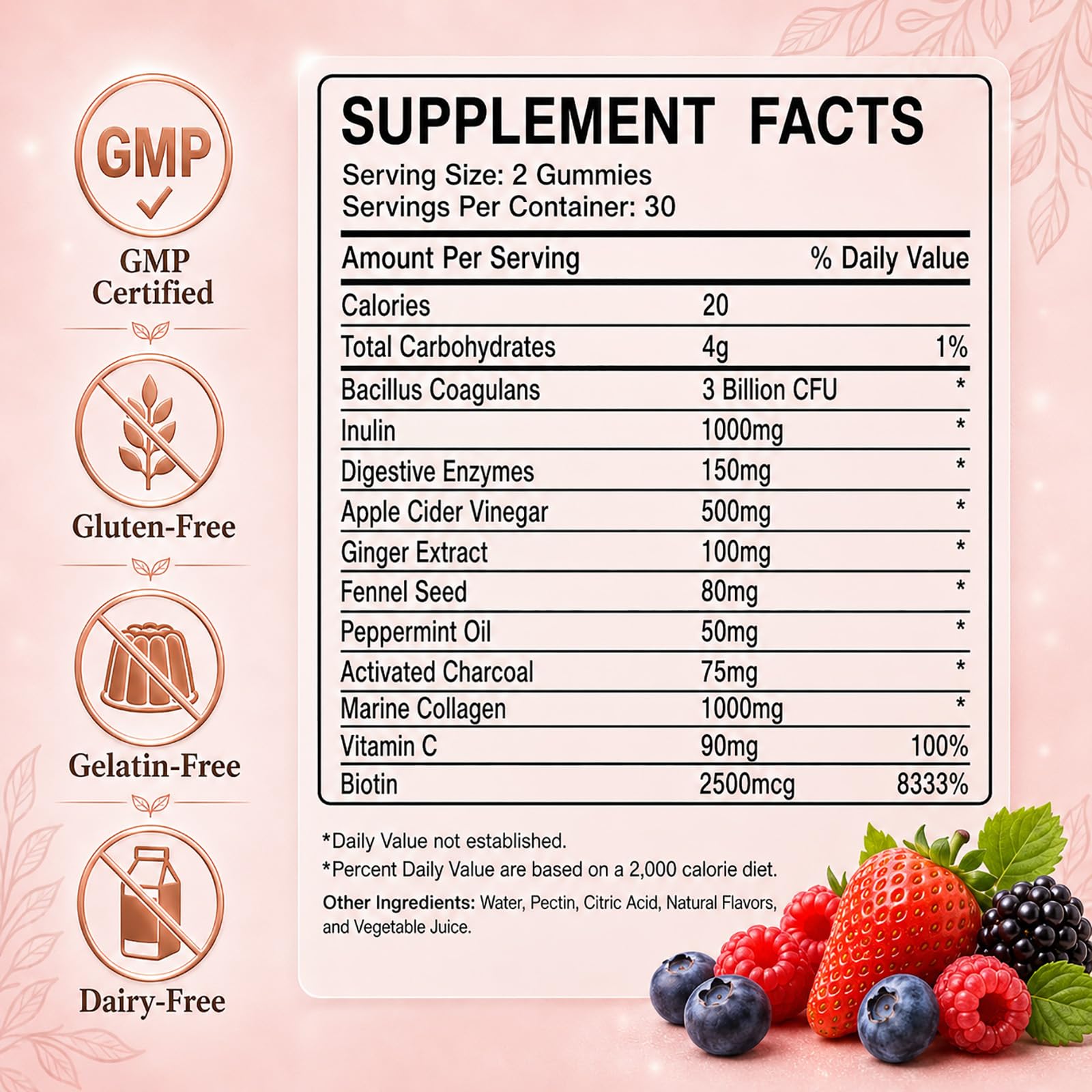 Probiotics for Women Gummies, Debloat Gummies with Prebiotic Fiber Supplement & Apple Cider Vinegar for Gut Health, Vitamin C & Biotin for Skin & Hair Support, Mixed Berry, 60 Count — Amazon image 8
