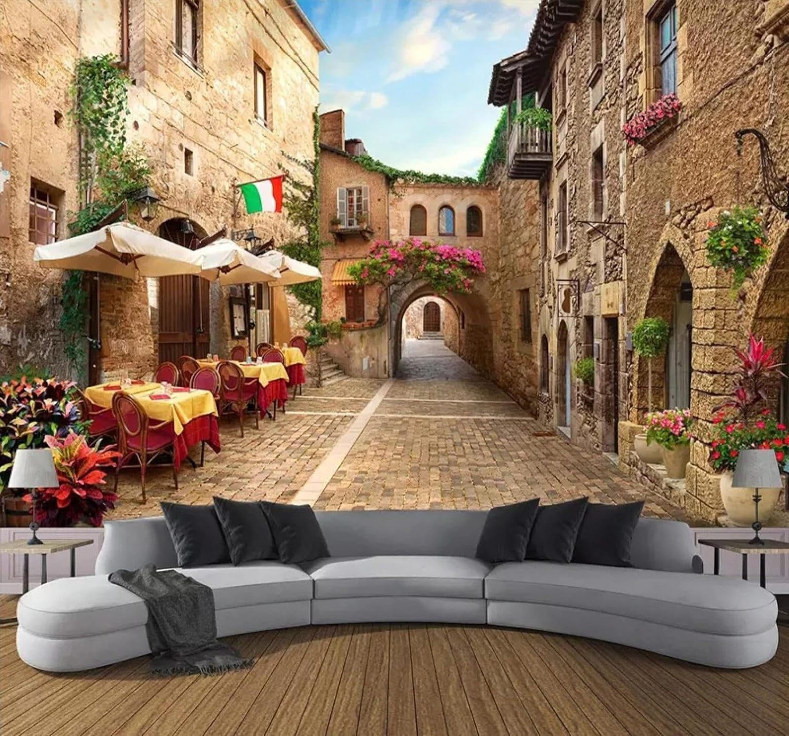 XLMING Retro Town Architecture Street Scene Restaurant Café 3D Wallpaper Premium Textured Silk Study Dining Living Room Bedroom Sofa TV Wall Easy Install-200cm×140cm