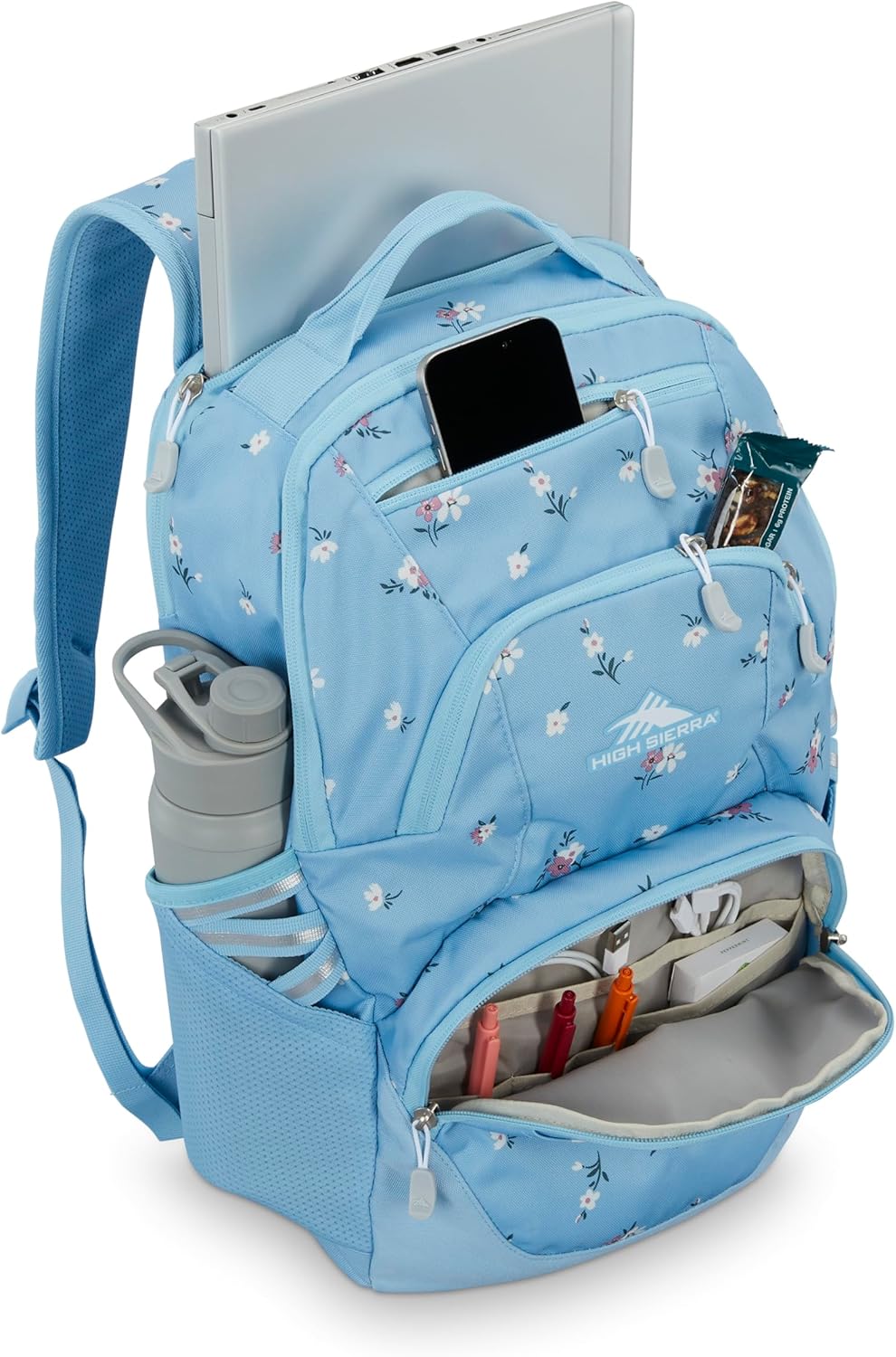 High Sierra Swoop SG Backpack, Travel or Work Laptop Bookbag with Drop Protection Pocket, and Tablet Sleeve, One Size, Floral/Blue - Image 4