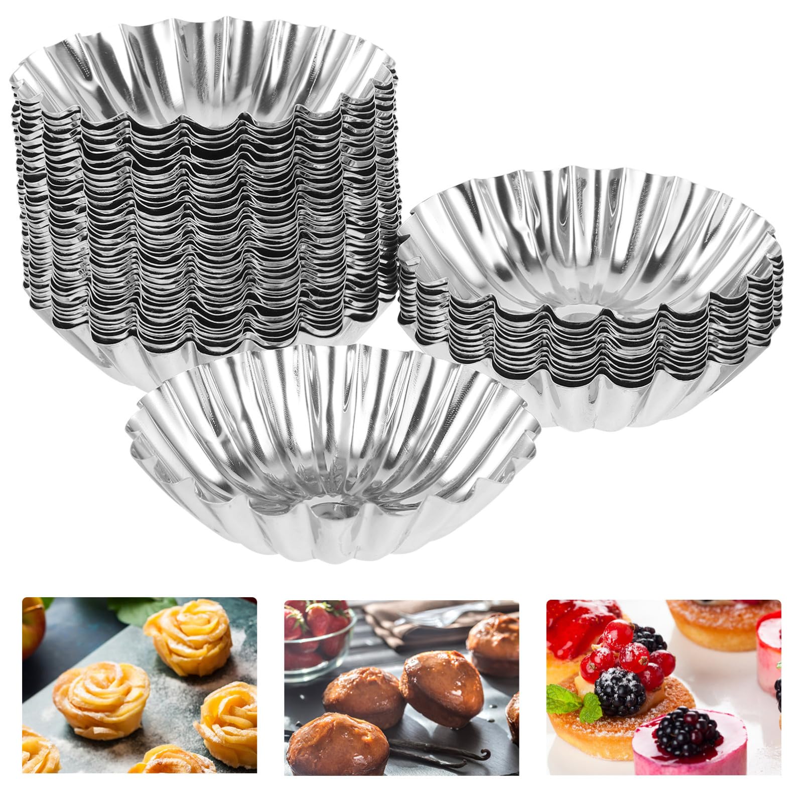INOOMP 50piezas Moldes Para Tartaletas De Huevo Reutilizables De Acero Inoxidable Para Hornear Tartaletas Brioche y Pudines Caseros Cocina