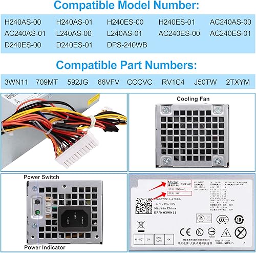 Miniatura 4 de S-Union Fuente de alimentación de repuesto de 240 W para Dell OptiPlex 390 790 960 990 3010 9010 Sistema de factor de forma pequeña SFF H240AS-00
