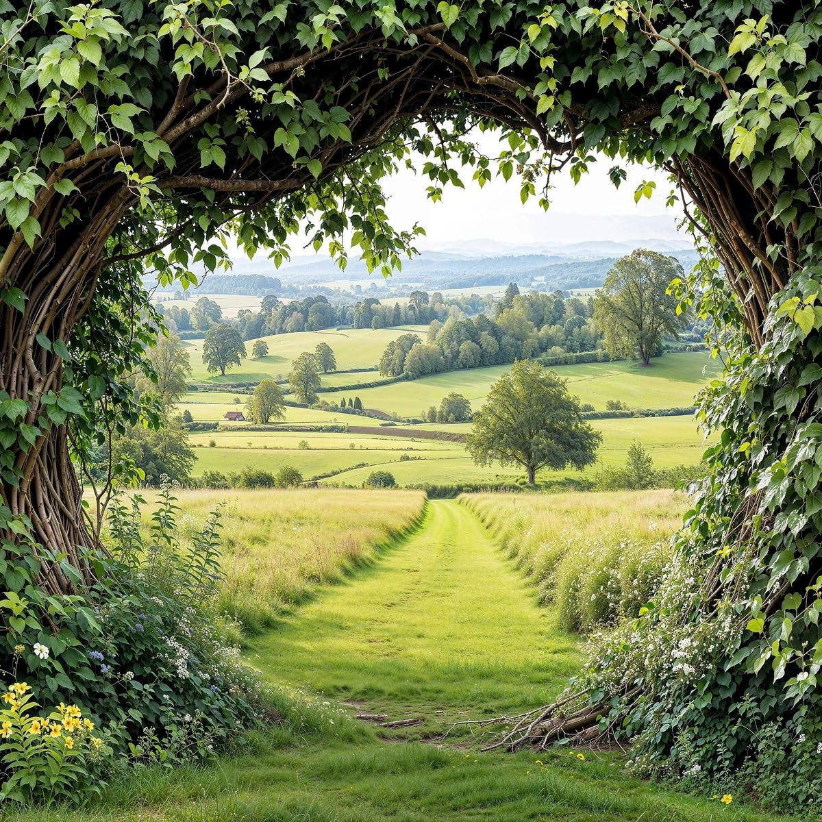 Sabrikas Let Your Creative Spirit Run Free Green Hidden Meadow Garden Mural Curtain Countryside Wall Art, Outdoor Fence Panel, Decorative Tapestry, Rural Home Decor, Landscape Pathway Design, Nature Backdrop, Scenic Garden Wall Hanging