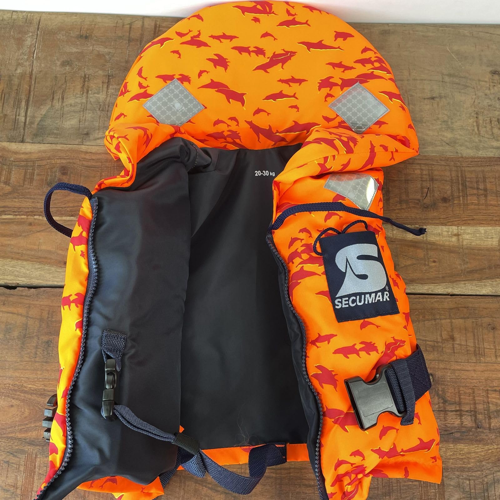 Secumar Kinderrettungsweste Bravo Print 5-30kg, Orange mit Delphin, 100 Newton Auftrieb, 30 Newton | 5-10kg, 10-15kg, 15-20kg, 20-30kg