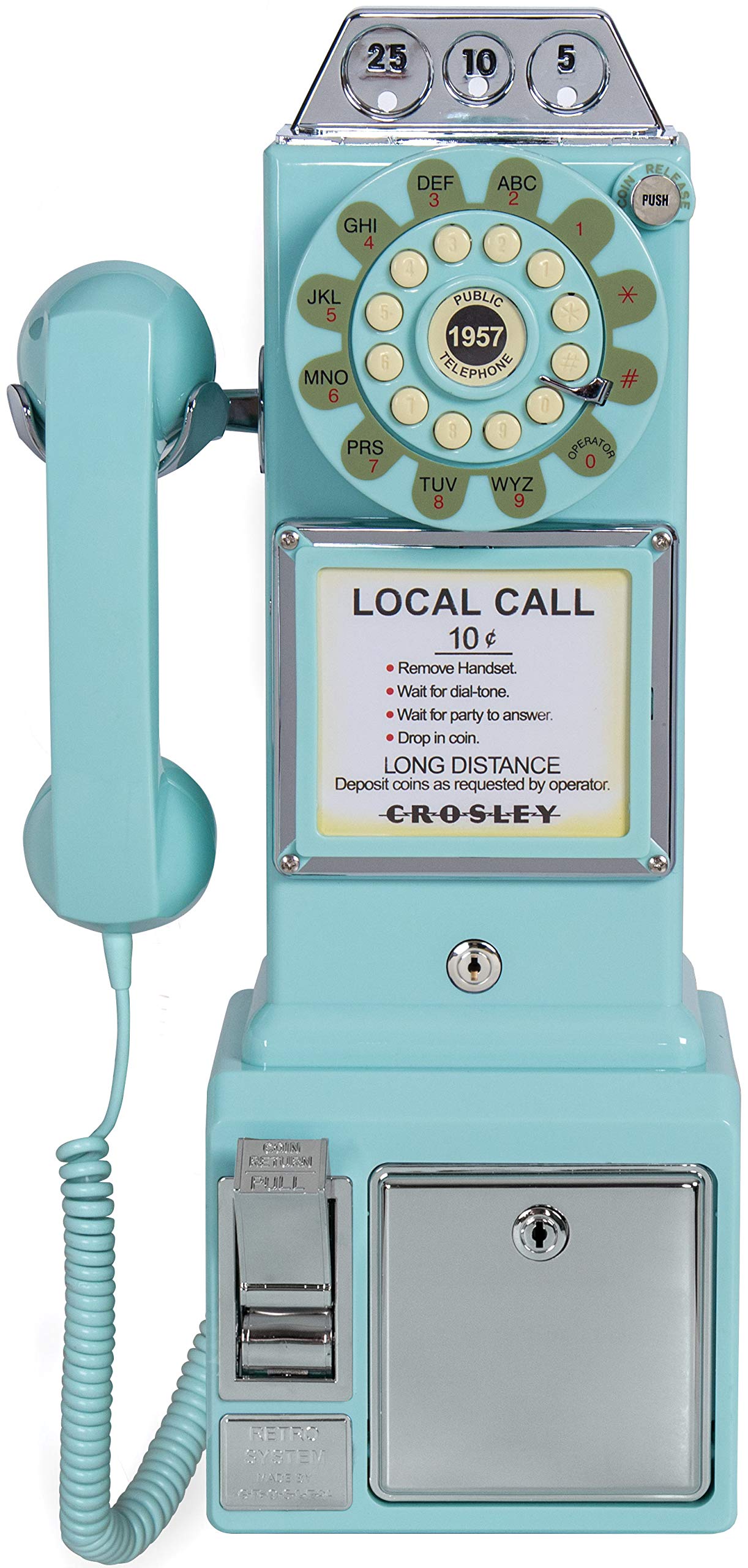 Crosley CR56-AB 1950's Payphone with Push Button Technology, Aqua