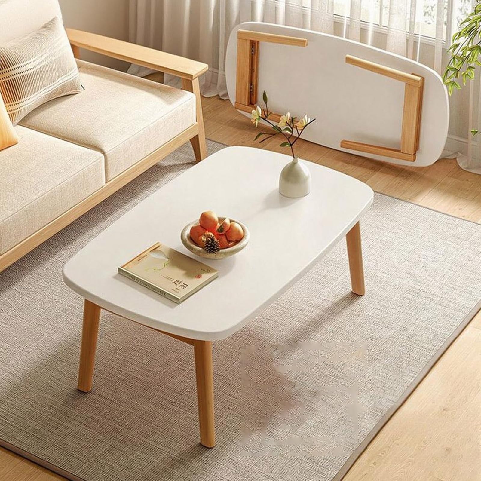 Table basse pliante japonaise petit appartement salon blanc 80cm