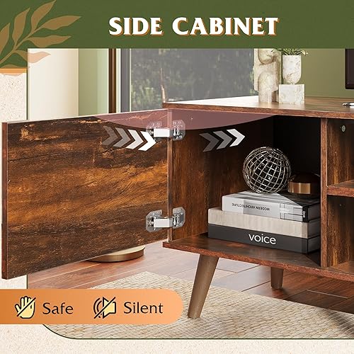 Miniatura 58 de WLIVE Soporte de TV para TV de 55 y 60 pulgadas, moderno centro de entretenimiento con armarios de almacenamiento, mesa consola de TV de mediados de