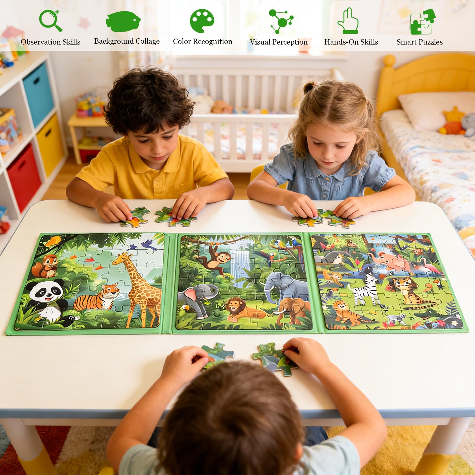 Veloray Puzzle magnetico per bambini dai 3 ai 6 anni - Set 3 in 1 con animali della foresta - 25 pezzi per puzzle su piastra magnetica - Gioco di apprendimento ideale per l'asilo