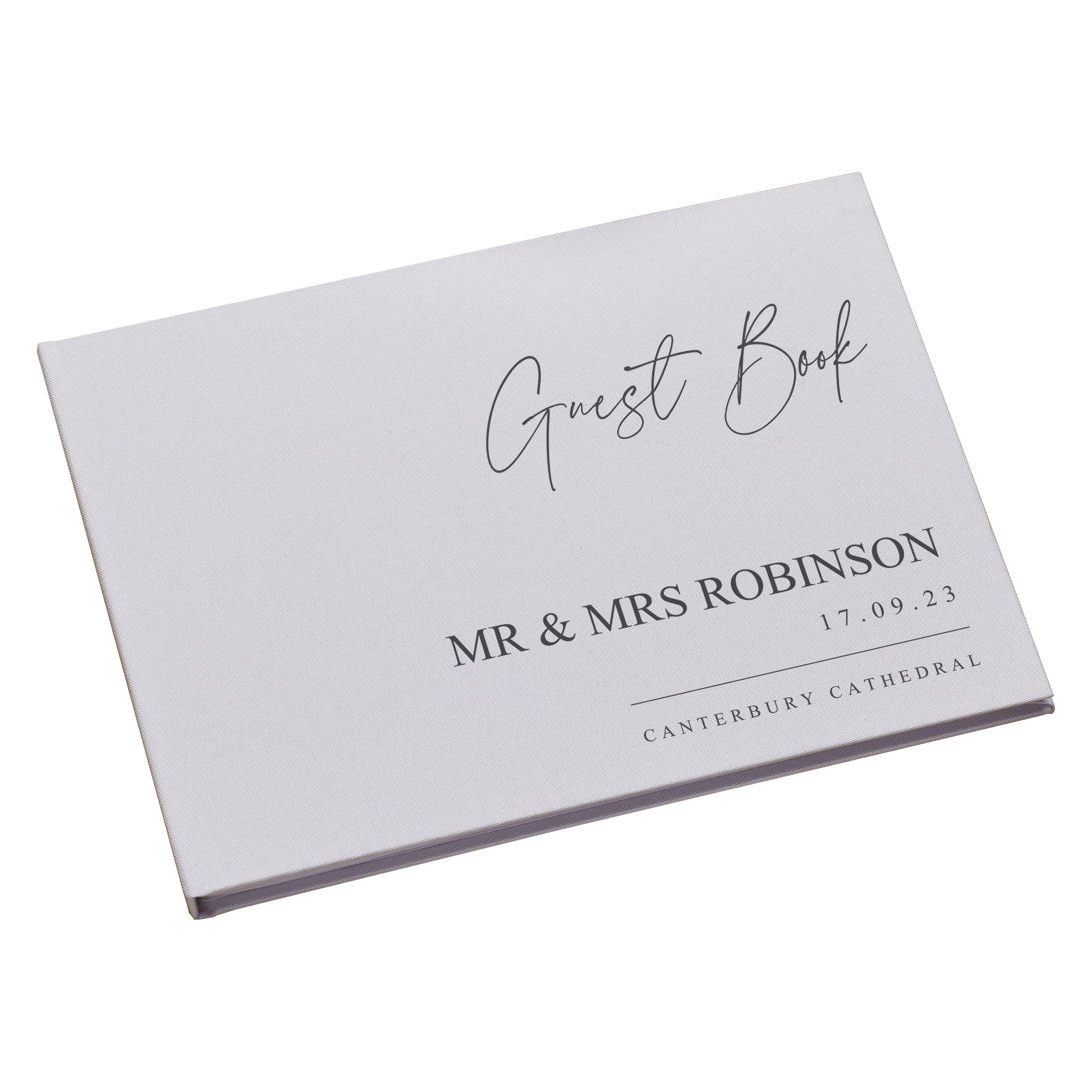 Personalised A4 Size Minimal Script Wedding Luxury Linen Guest Book Printed