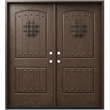 Exterior Fiberglass Door with Speak Easy Pre-Hung Pre-Finished Double Entry Door FD05VPR- Lefthand Swing 30x80