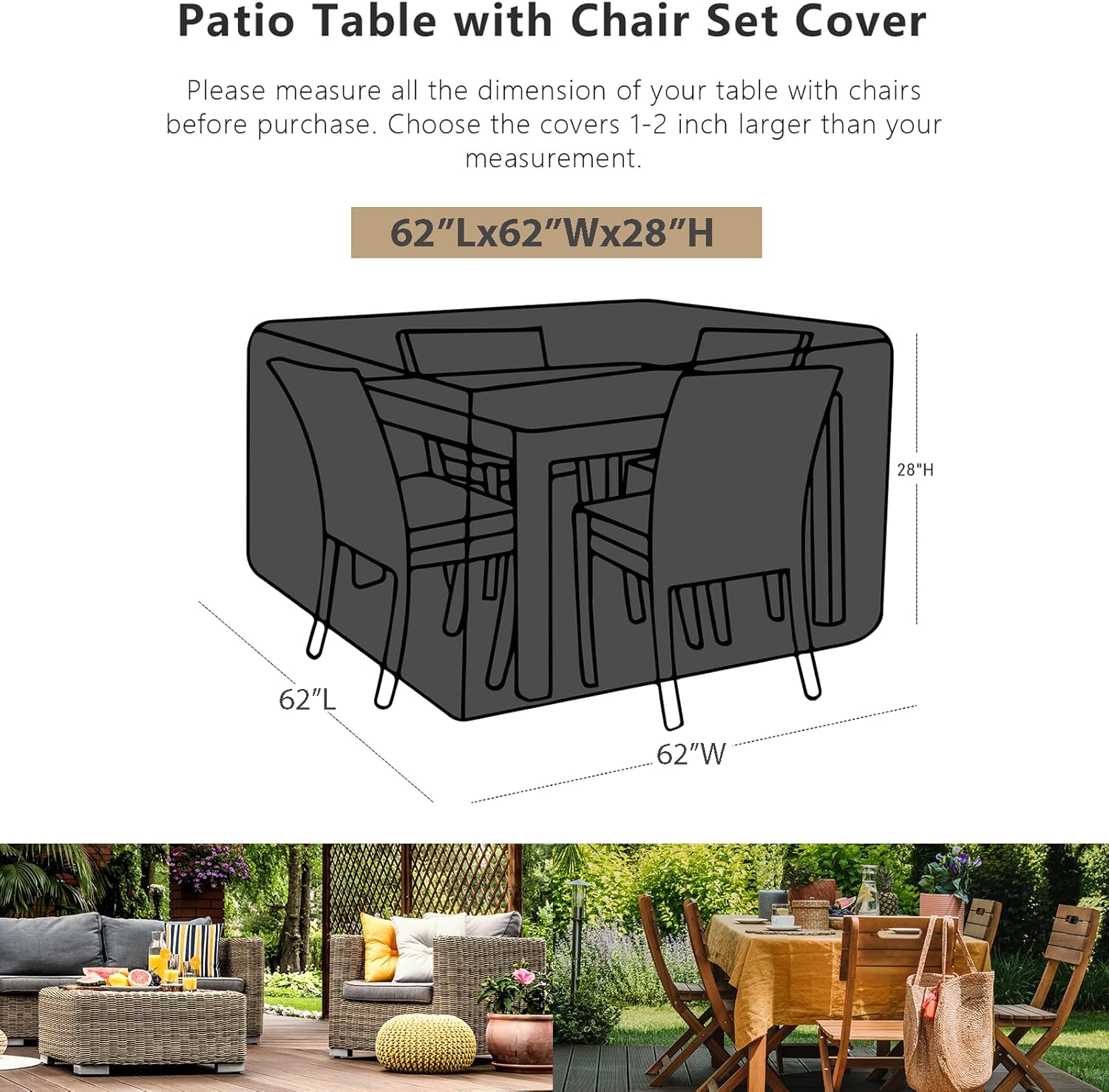 SheeChung Patio Furniture Covers Square 62" Lx62 Wx28 H,Outdoor Furniture Covers Waterproof,Outdoor Table and Chairs Cover,Anti-UV,Patio Covers for Outside Sectional Sofa Set