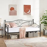 Vista 4 de VECELO Marco de sofá cama, cama de plataforma de metal tamaño individual con cabecero, listones de acero resistente soporte para sala de estar