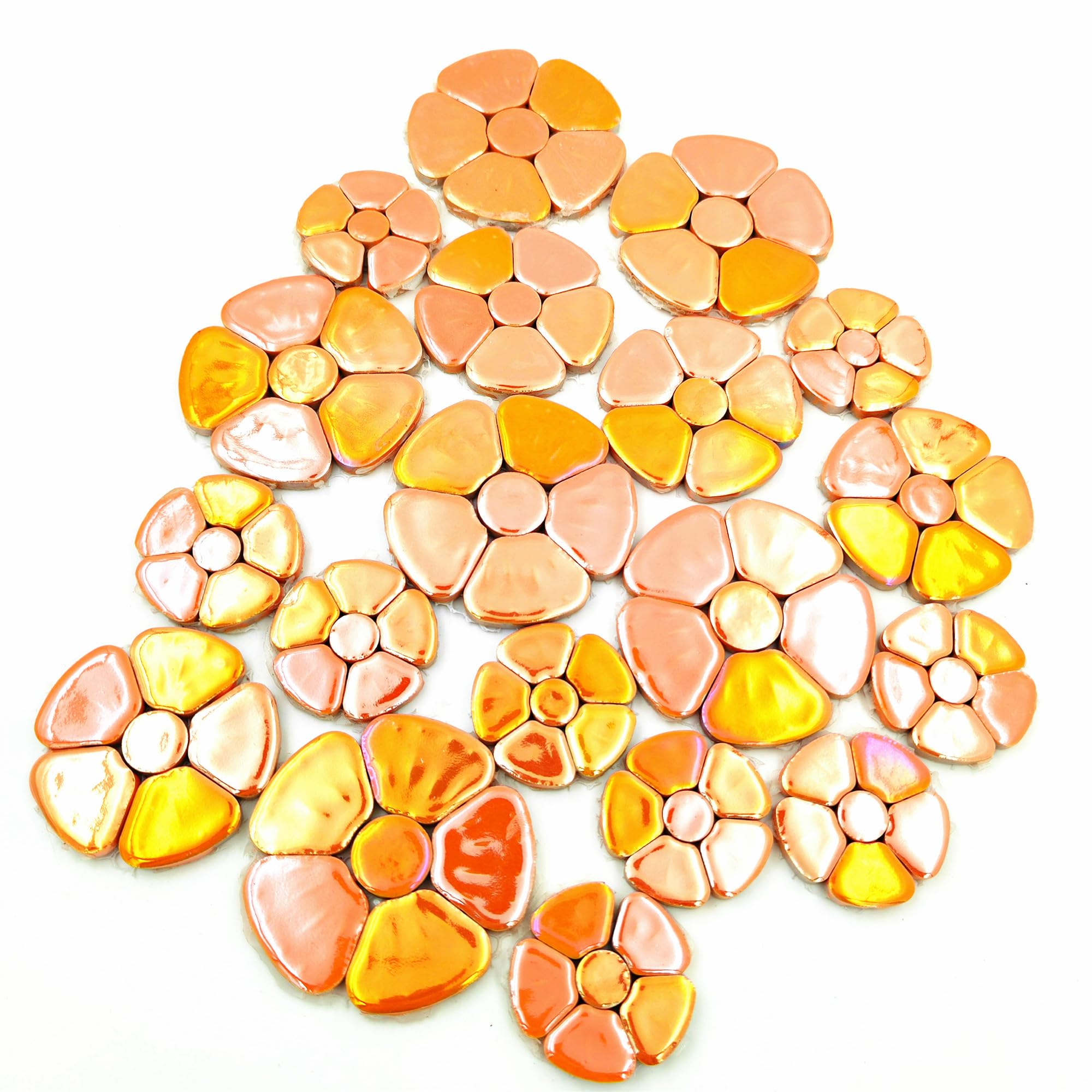 1.1 LB Random Iridescent Flower Ceramic Mosaic Tiles for DIY Crafts,3 Size Flowers Mosaic Pieces for Artwork,Photo Frames,Cups,Flower Pots,Fish Tank,Vases,Make Stepping Stones (Orange)