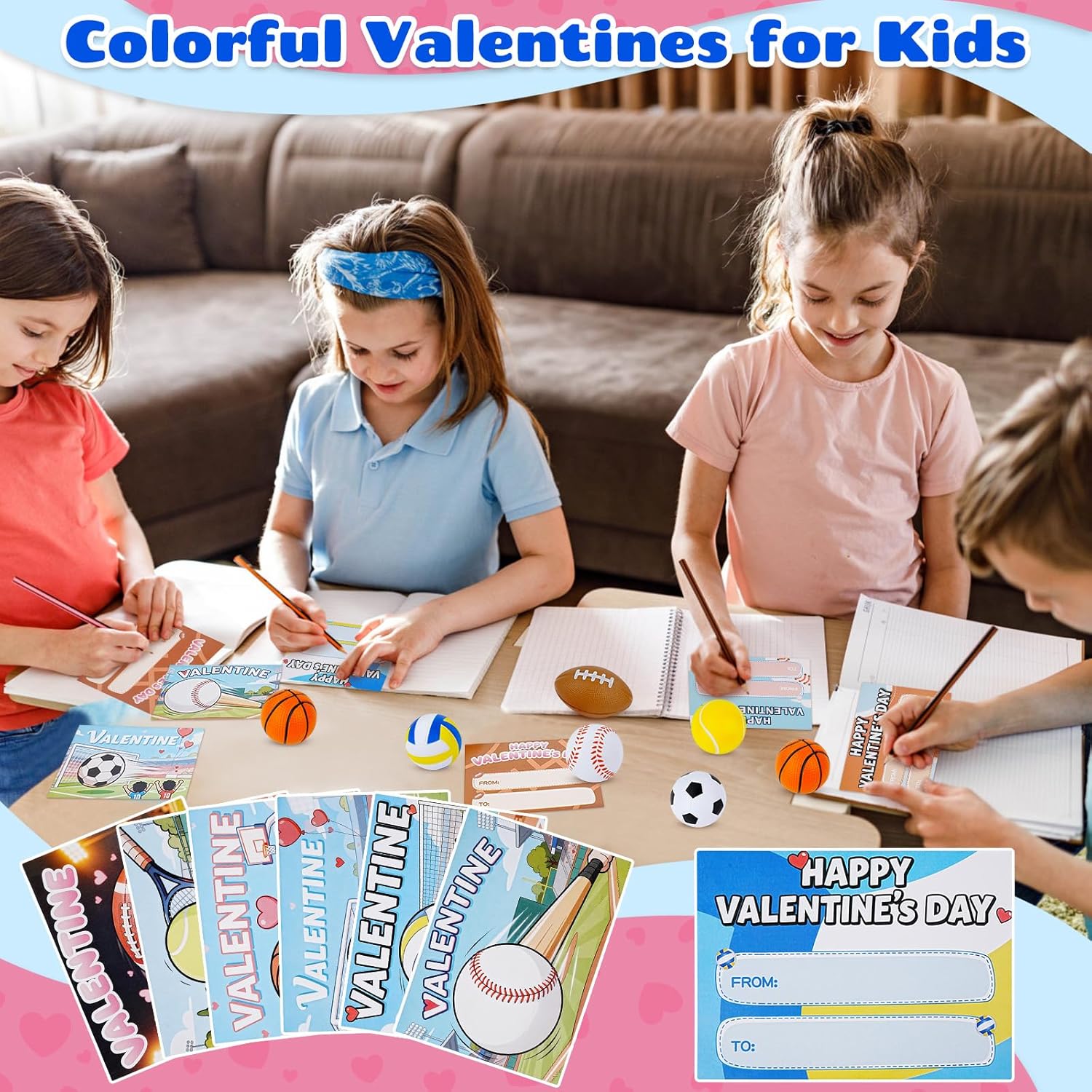 Valentines Day Gifts for Kids, 36 PCS Sports Valentines Cards for Kids, 36 PCS Stress Balls, Classroom Prizes, Party Favors for Boys & Girls Classroom Gift Exchanges at School - Image 2