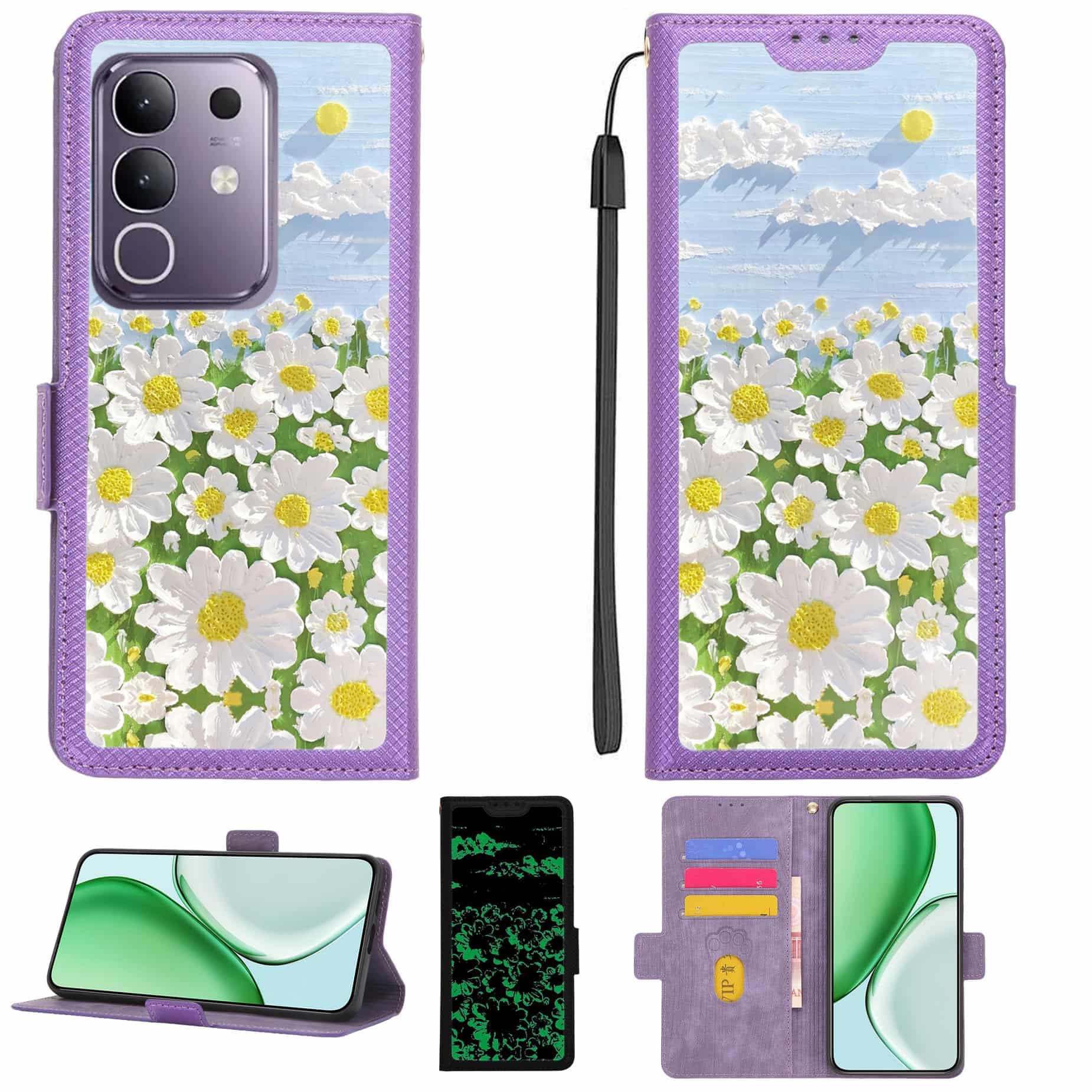 Case Compatible for Vivo T4x 5G Phone Case Flip Cover [with Tempered Glass Screen Protector][RFID Blocking][Luminous Effect] LPT-CJ