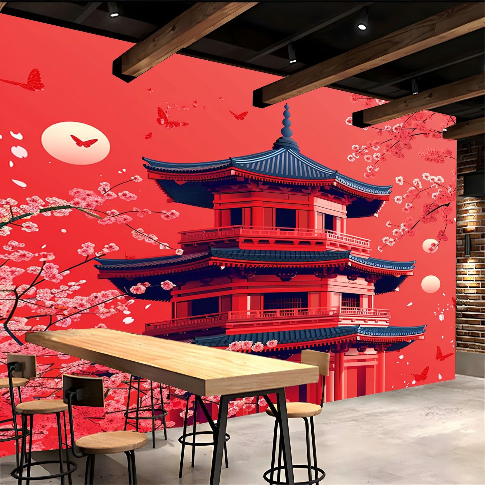 Amazon | 壁壁画壁紙家の装飾 和風の赤いロフト 壁画の写真の