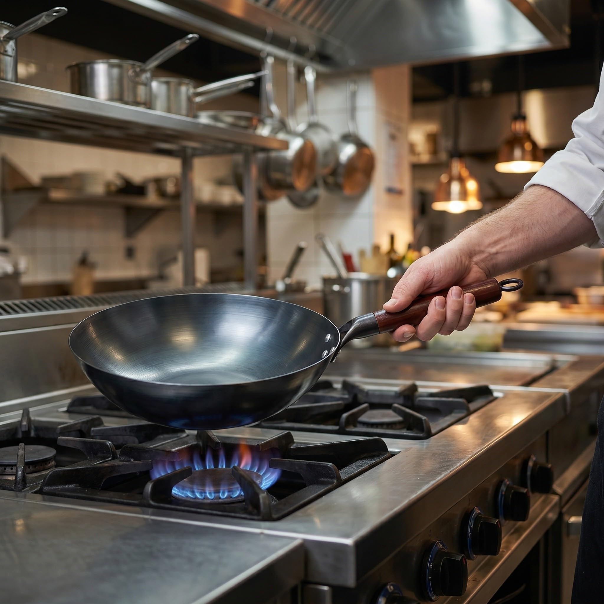 DOITOOL Niepowlekana żeliwna patelnia wok | Ręcznie robiona chińska patelnia do smażenia z pokrywką i szpatułką | Niepowlekany, wytrzymały żeliwny wok z drewnianym uchwytem do kuchenek gazowych