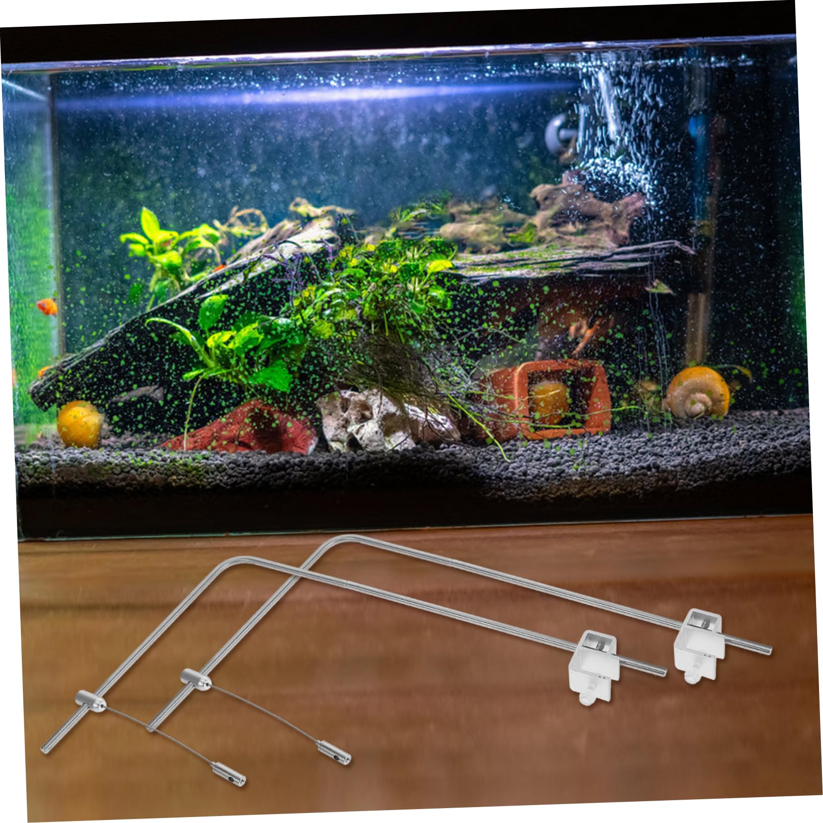 Soporte De Luz Para Acuario Ajustable De Aluminio 15.74In Para Tanques De Agua Dulce Y Salada Soporte Colgante De Luz Pecera Fácil De Instalar 2 Piezas