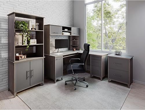 Miniatura 2 de Realspace Koru - Carcasa de 60 pulgadas de ancho para escritorios de computadora Koru en forma de L o rectos, pizarra de dos tonos/roble gris