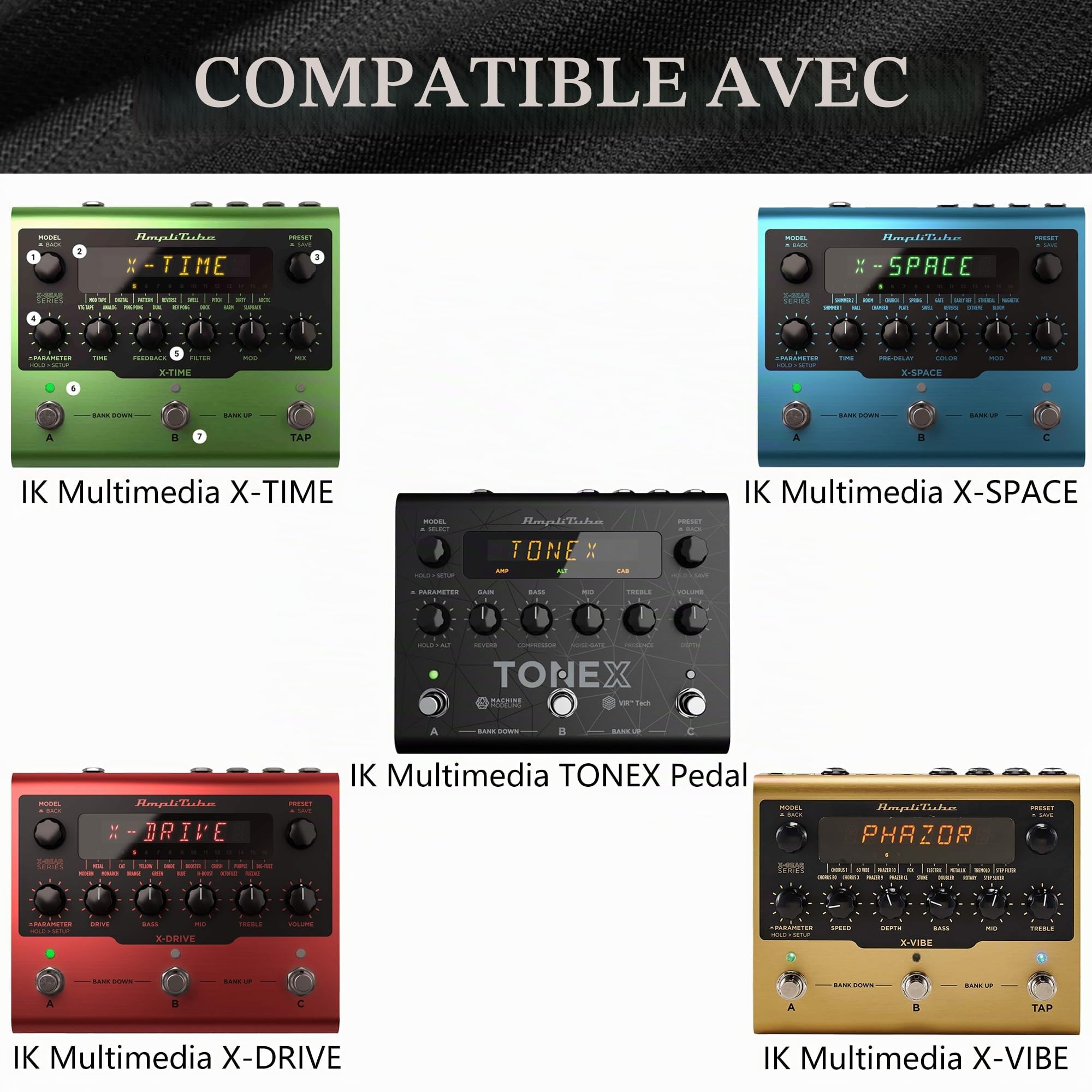 Musiin Étui pour pédale d'effets de guitare compatible avec IK Multimedia TONEX Pedal X-VIBE, X-DRIVE, X-SPACE, X-TIME, adapté pour la performance, la pratique et les voyages, rangement portable