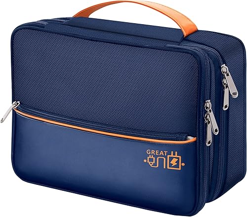 Miniatura 8 de SELLYFELLY Organizador de viaje para electrónica, bolsa organizadora de cables de doble capa, bolsa de almacenamiento de accesorios electrónicos a