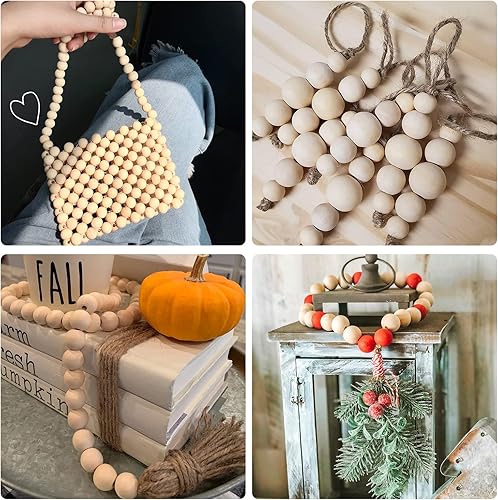 Miniatura 4 de Foraineam 1000 cuentas de madera natural sin terminar sueltas cuentas espaciadoras redondas para manualidades (0.236 pulgadas, 0.315 pulgadas, 0.394