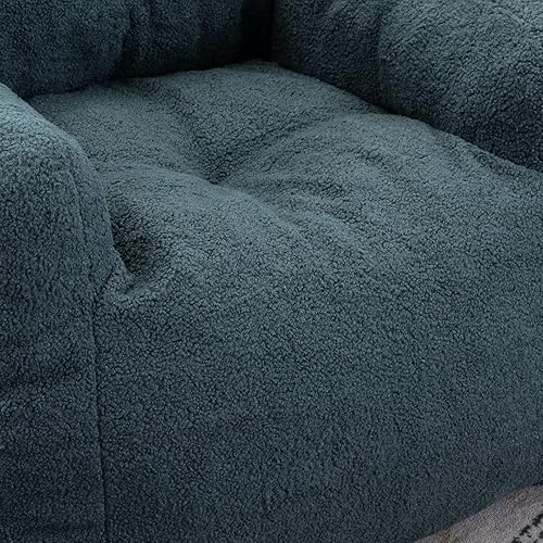 Miniatura 7 de Homtique Puf de espuma suave copetuda con tela de peluche para adultos y niños, cómodo sofá perezoso para sala de estar, dormitorio (verde)
