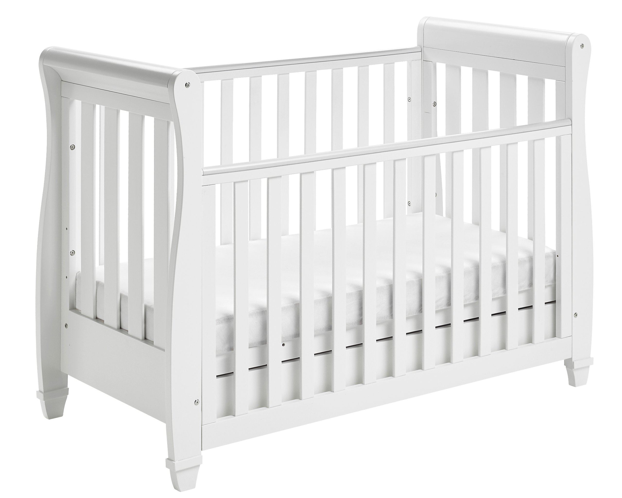 Babymore Eva Sleigh Cot Bed Drop Side with Drawer & Include Mattress
