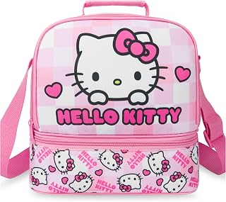 Get Trend Sanrio Hello Kitty Girls Insulated Lunch Bag for School, Picnic | Dual Compartment Reusable Kids Snack Bag, Adjustable Shoulder Strap, Top Handle, Wipe Clean, School Supplies, Gifts for Girls