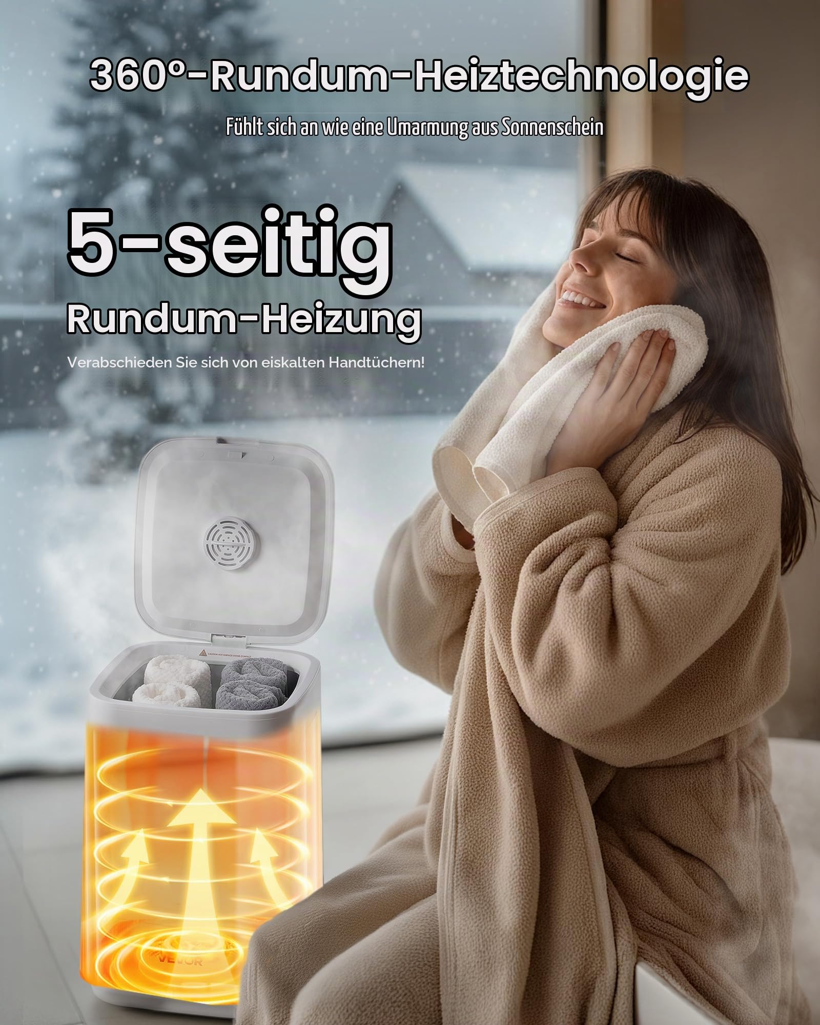 VEVOR Handtuchwärmer Eimer Wärmegerät 20 L mit LED-Anzeige & Einstellung (Timer & Temperatur) & Sicherheitsschloss & 4 Haken, Towel Warmer für Spa Zuhause Badezimmer Waschküche Weiß