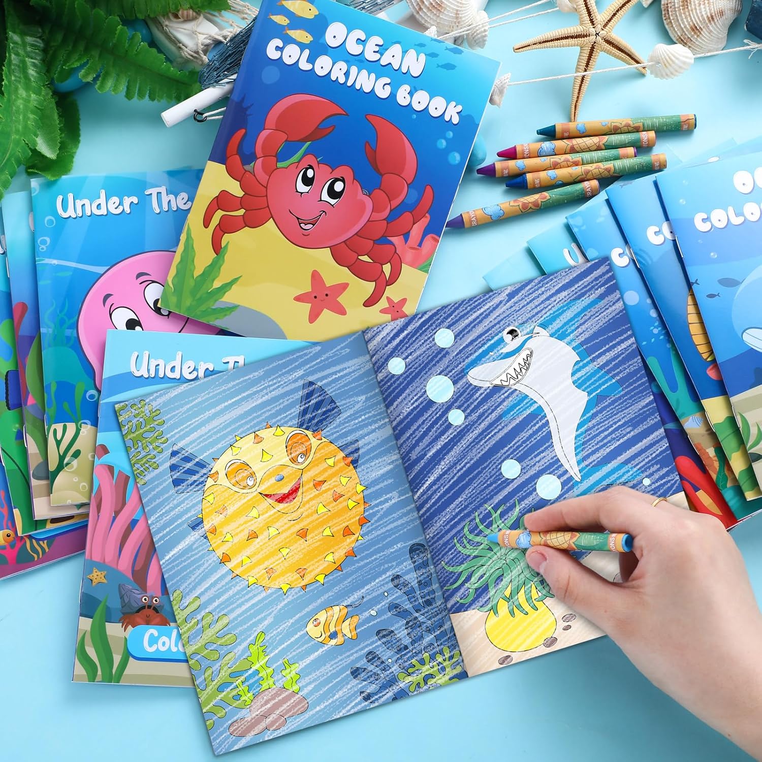 Fulmoon 144 Pcs Under The Sea Mini Coloring Books with Crayons for Kids Ocean Animals Party Favors Activity Books Bulk for Kids Sea Fish Summer Birthday Goodie Bag Gift Stuffer Classroom Reward