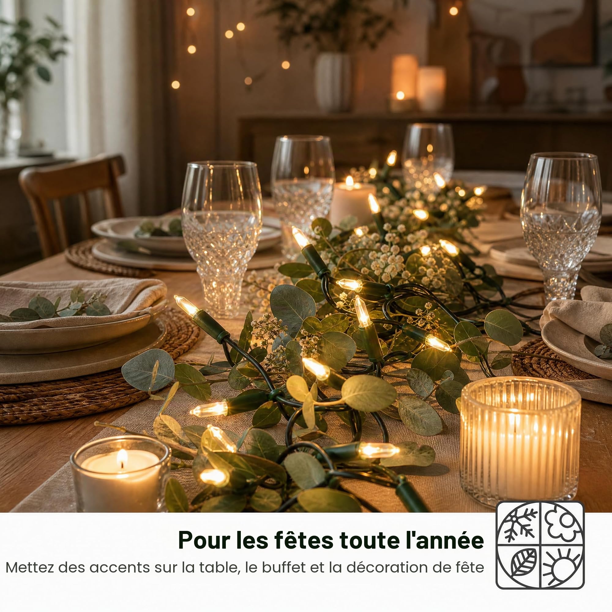 hellum 150230 Guirlande lumineuse d'intérieur avec 100 LED, blanc chaud, guirlande lumineuse longue de 14,85 m éclairée avec câble vert, guirlande lumineuse intérieure avec prise, câble d'alimentation