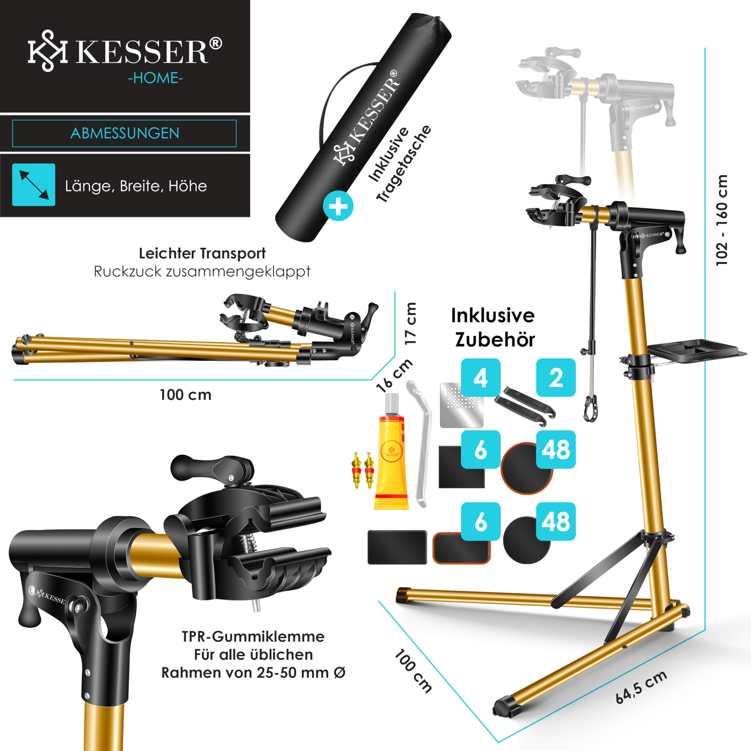 KESSER® Cavalletto di Montaggio per Biciclette Cavalletto di Riparazione Professionale in Alluminio per Biciclette Mountain Bike Cavalletto di Montaggio per e-Bike per carichi