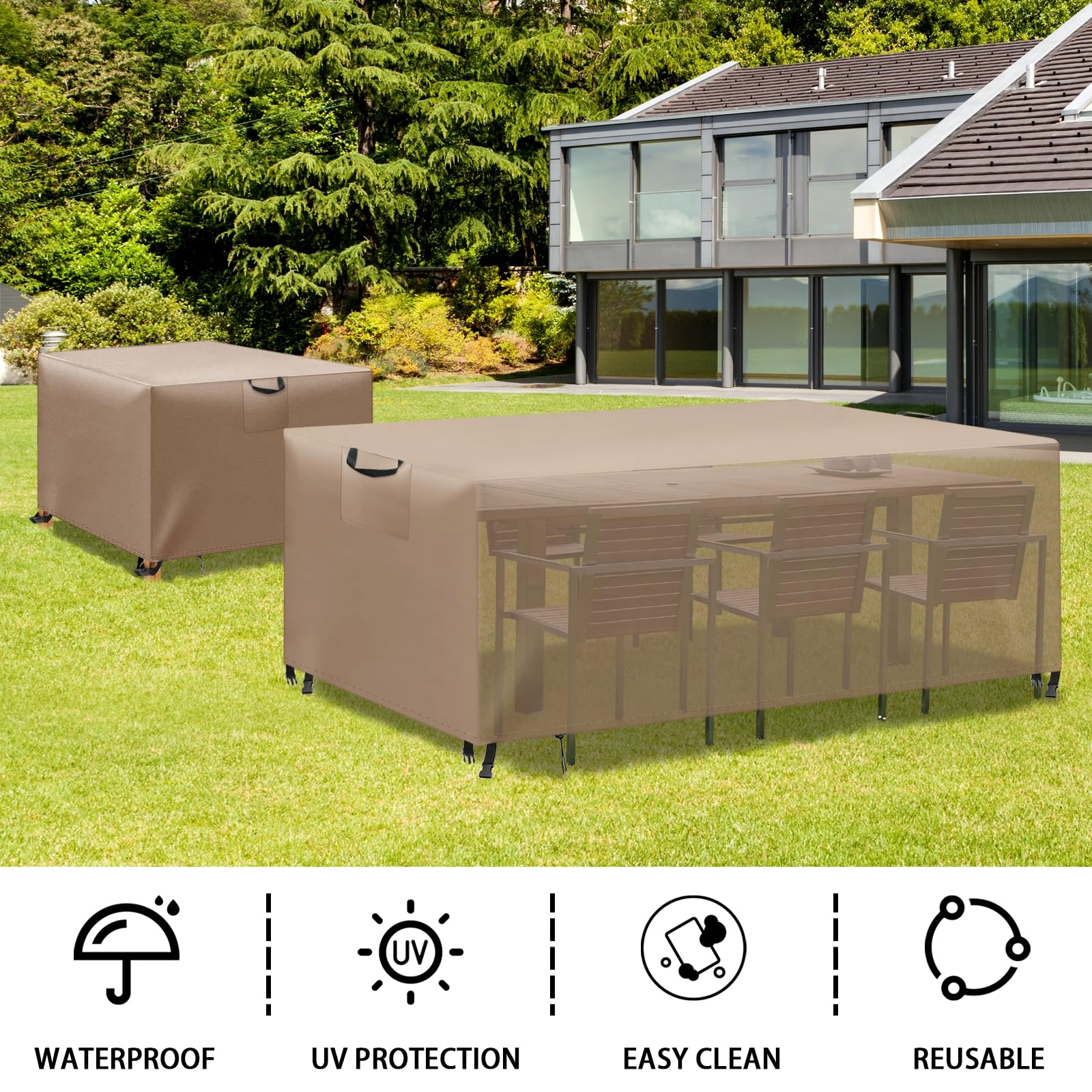 Copertura Tavolo Esterno Impermeabile 420D Oxford Resistente UV Quadrato 150x150x74cm Kaki