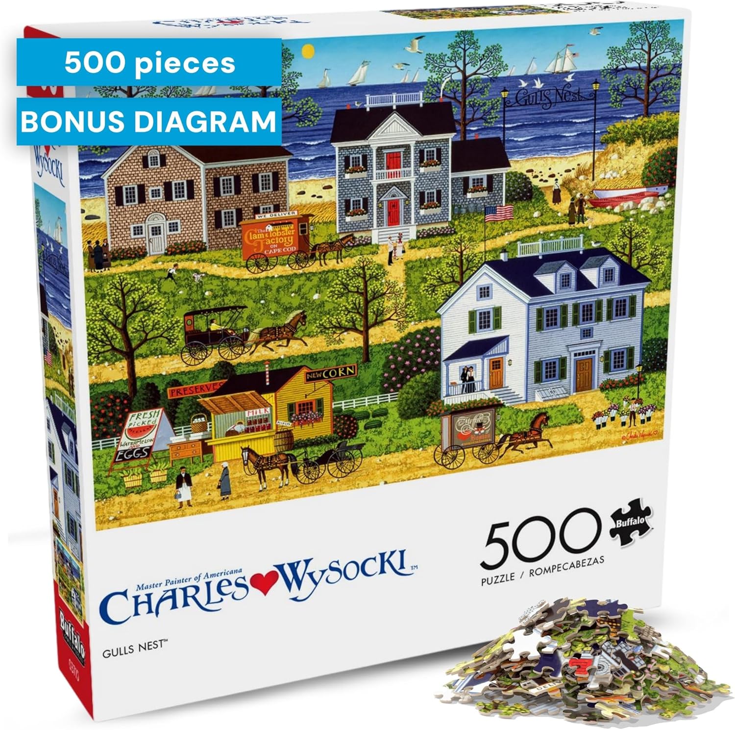 Buffalo Games - Charles Wysocki Gulls Nest 500 Piece Jigsaw Puzzle for Adults - Challenging Puzzle Perfect for Game Nights - Colorful Puzzles – Precision-Cut Pieces, Beautiful Artwork