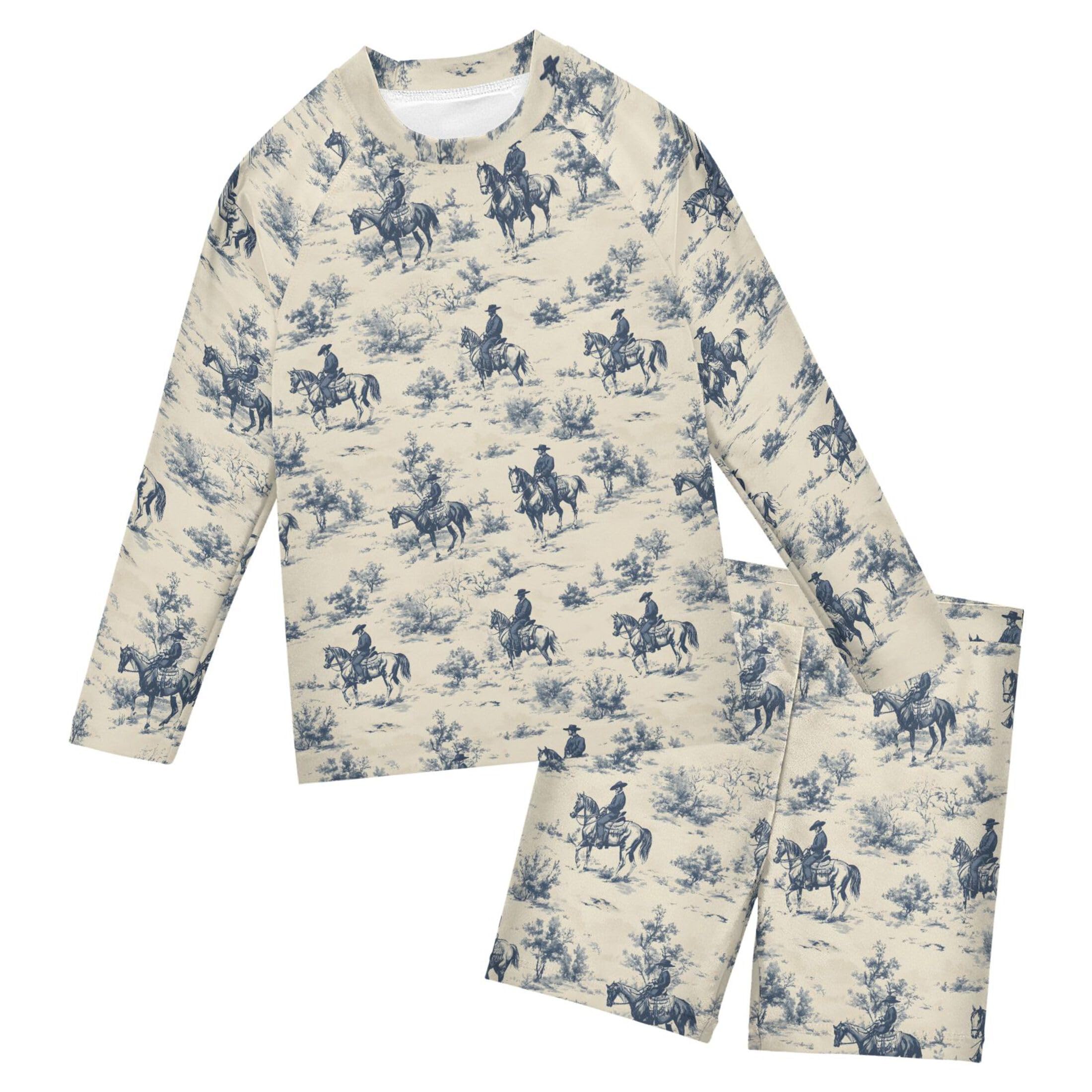 Western Cowboy Horse Desert Toddler Boys' 2-Piece Swimsuit Trunk, Long Sleeve Rashguard Bathing Suit B0403600