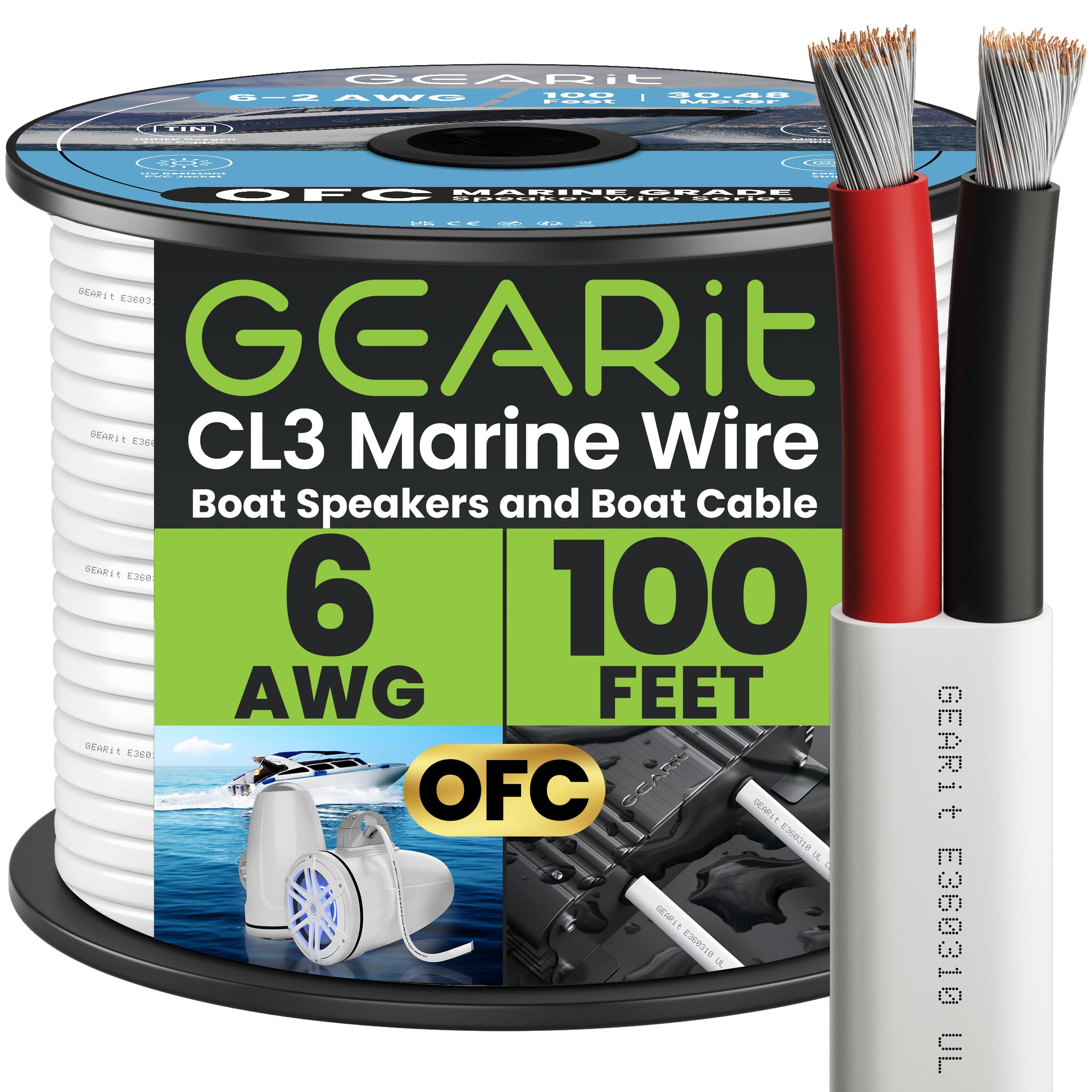 GEARit 6 Gauge Marine Wire, 6/2 AWG (100ft) Duplex 2-Conductor Insulated Red & Black Cable, Marine Grade Tinned Copper Oxygen Free for Boat, Automotive, RV, Camper, Trailer, Electrical