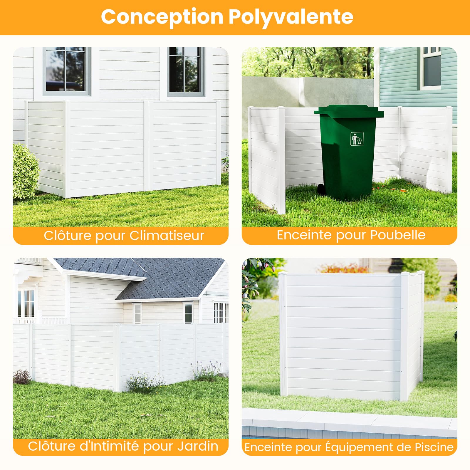 COSTWAY Clôtures de Jardin 123 x 123 cm avec Piquets de Sol (Blanc)